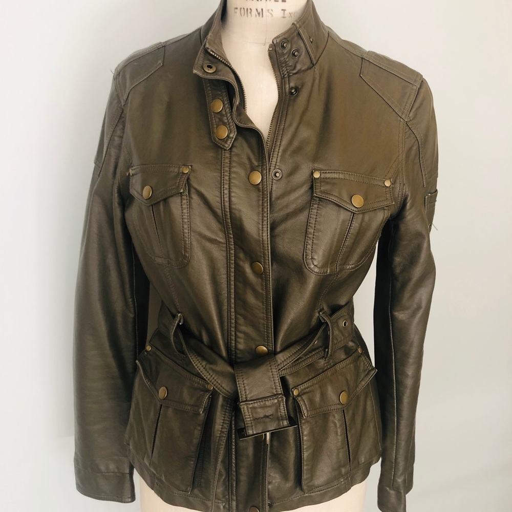 Lapis Faux Leather Military Jacket Size 6-8